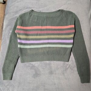 Aeropostale‎ Striped Green Knit Cropped Sweater Pullover Women's Small